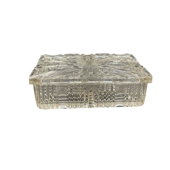 Vtg Rectangular Clear Glass Divided Trinket Dish With Lid 6.5"L x 4.5"W x 2"H - Picture 2 of 7